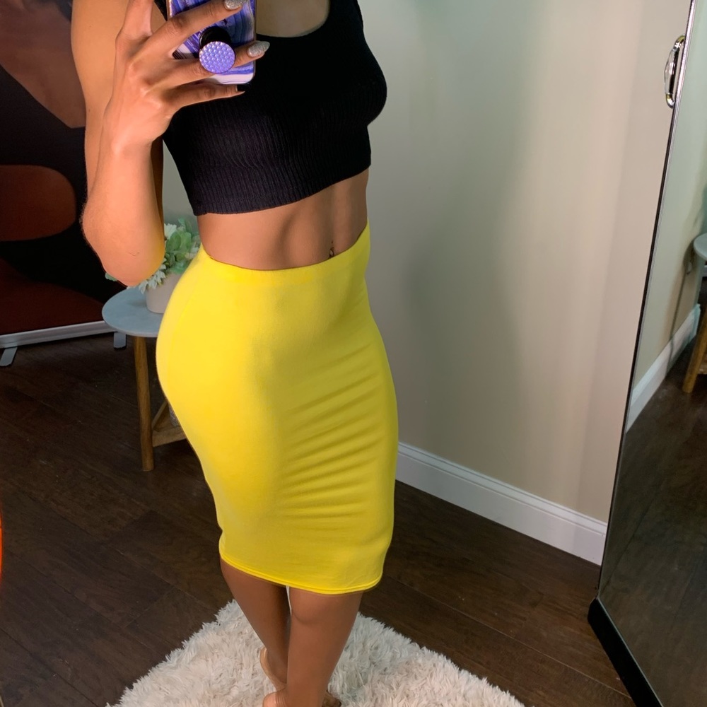 Yellow Boohoo midi skirt